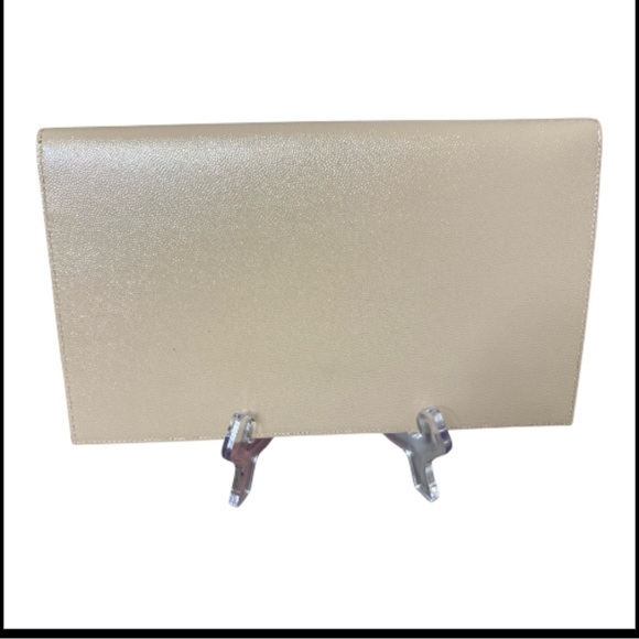 Yves Saint Laurent Beige Clutch with Gold Logo - Picture 2 of 3